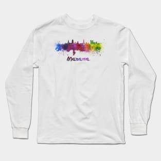 Manama skyline in watercolor Long Sleeve T-Shirt